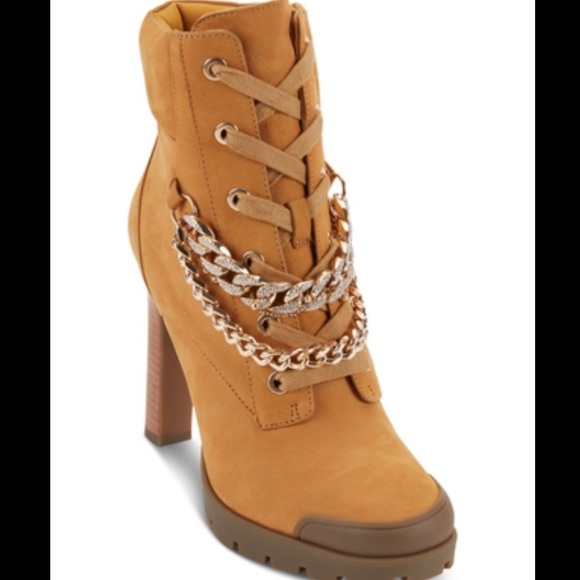 KARL LAGERFELD CUBAN LINK CHAIN DETAIL STILETTO BOOTIES - Picture 1 of 7